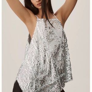 Anthropologie Silver Sequin Tank Top